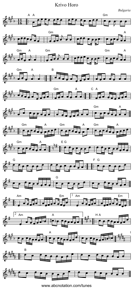 Krivo Horo - staff notation