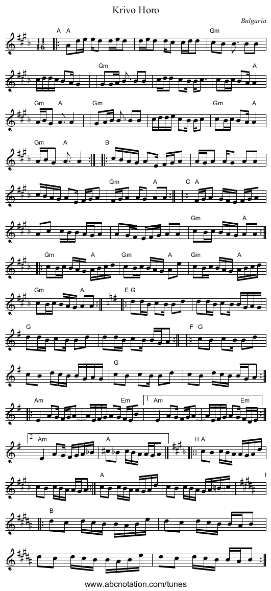 Krivo Horo - staff notation
