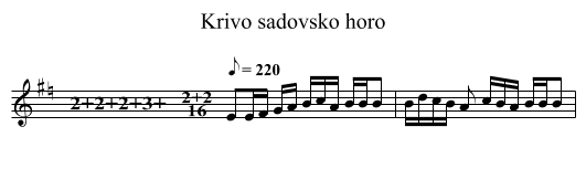 Krivo sadovsko horo - staff notation