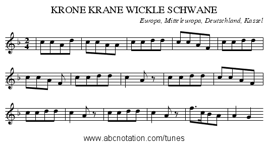 KRONE KRANE WICKLE SCHWANE - staff notation