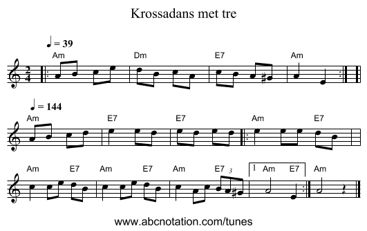 Krossadans met tre - staff notation