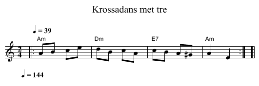 Krossadans met tre - staff notation