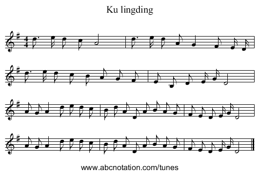 Ku lingding - staff notation