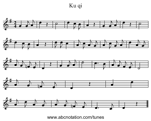 Ku qi - staff notation