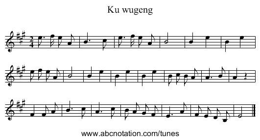 Ku wugeng - staff notation