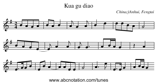 Kua gu diao - staff notation
