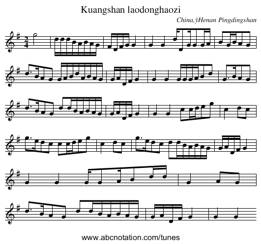 Kuangshan laodonghaozi - staff notation