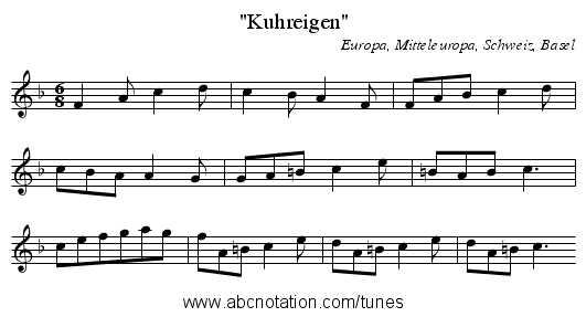 Kuhreigen - staff notation