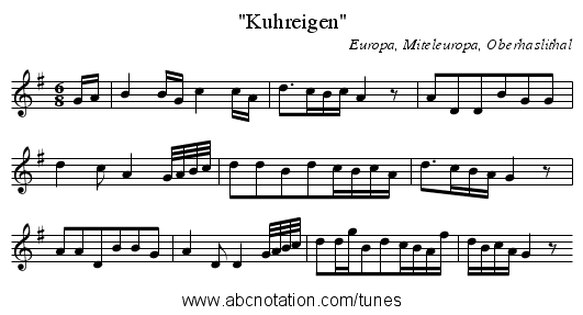 Kuhreigen - staff notation