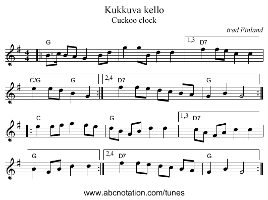 Kukkuva kello - staff notation