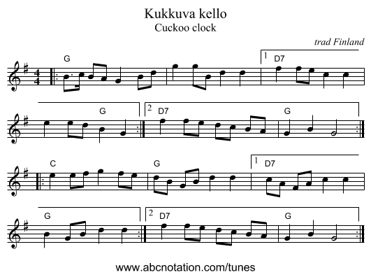 Kukkuva kello - staff notation