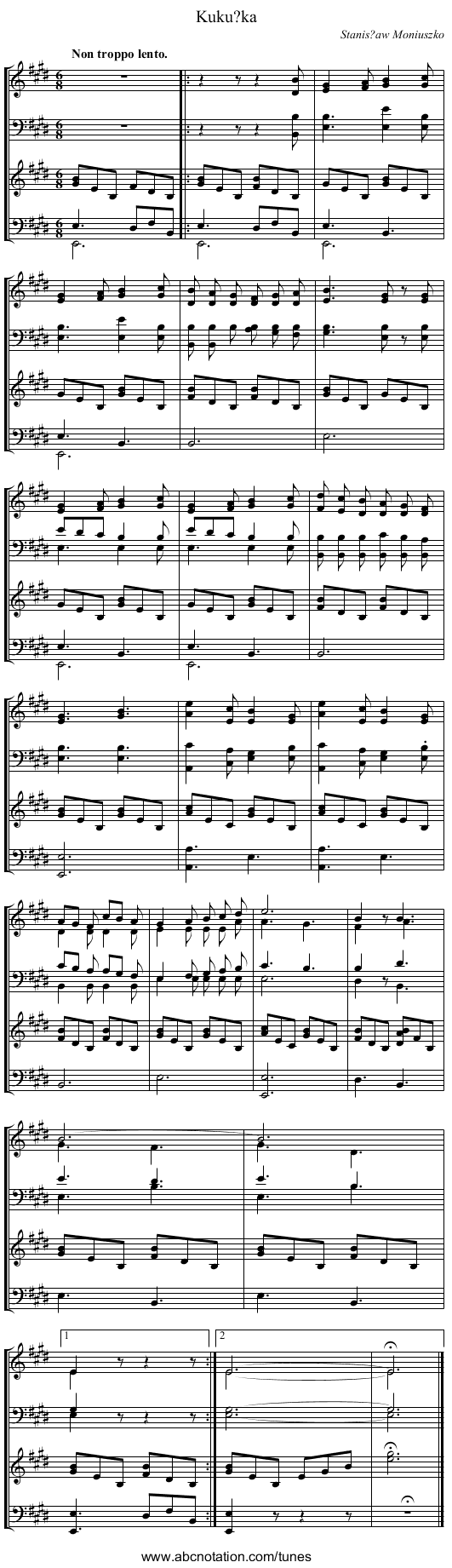 Kuku?ka - staff notation