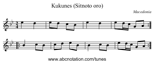 Kukunes (Sitnoto oro) - staff notation