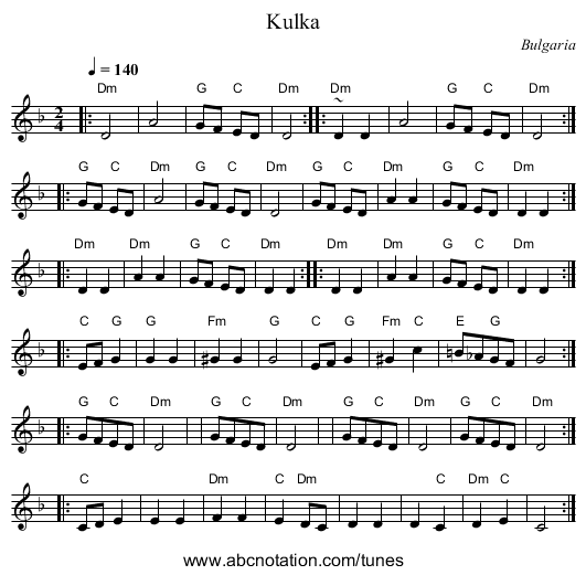 Kulka - staff notation