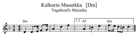 Kulkurin Masurkka   [Dm] - staff notation