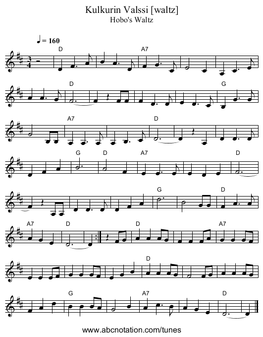 Kulkurin Valssi [waltz] - staff notation