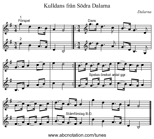 Kulldans från Södra Dalarna - staff notation