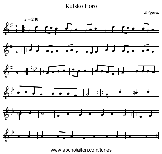 Kulsko Horo - staff notation