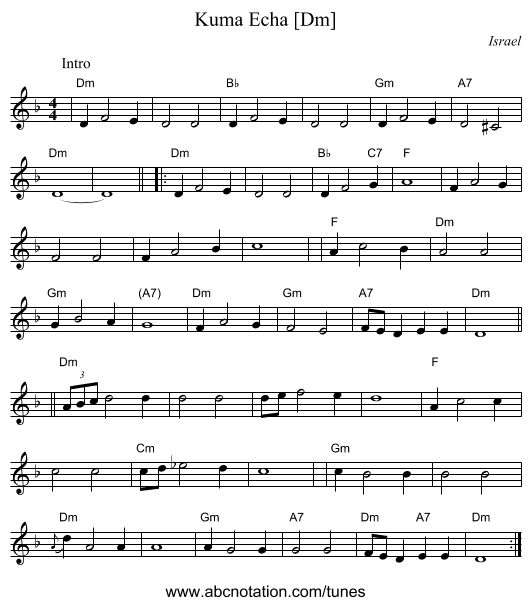 Kuma Echa [Dm] - staff notation