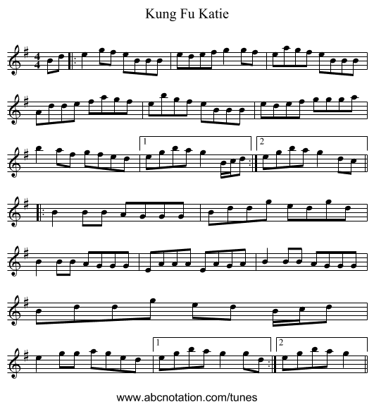 Kung Fu Katie - staff notation