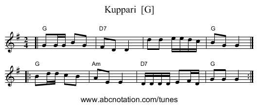 Kuppari  [G] - staff notation