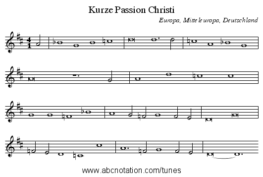 Kurze Passion Christi - staff notation