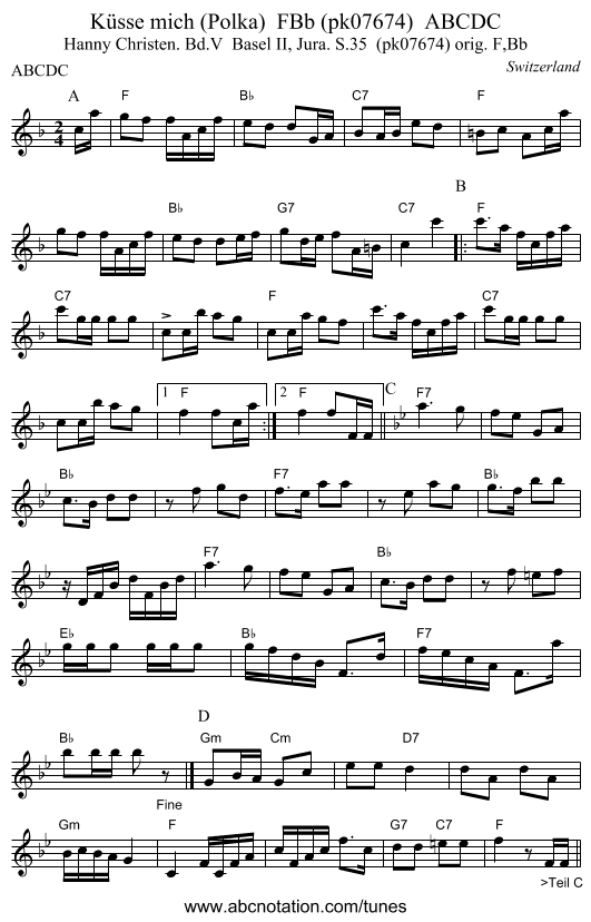 Küsse mich (Polka)  FBb (pk07674)  ABCDC - staff notation