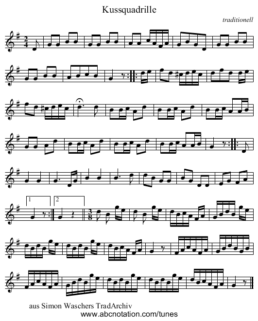 Kussquadrille - staff notation