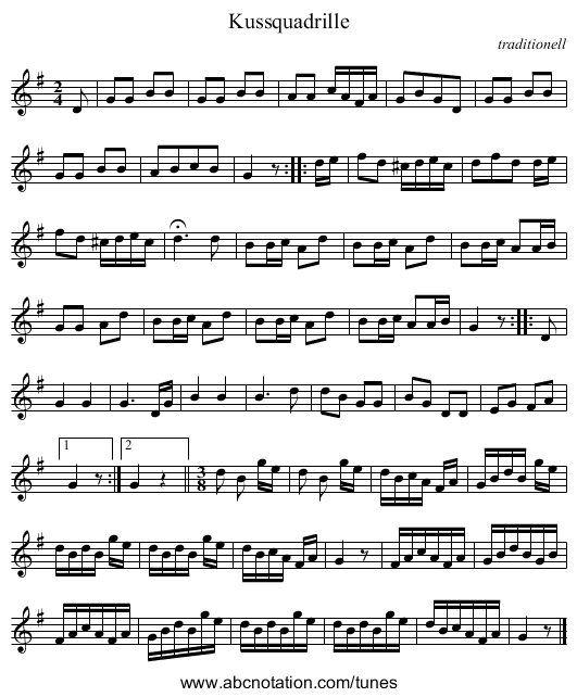 Kussquadrille - staff notation