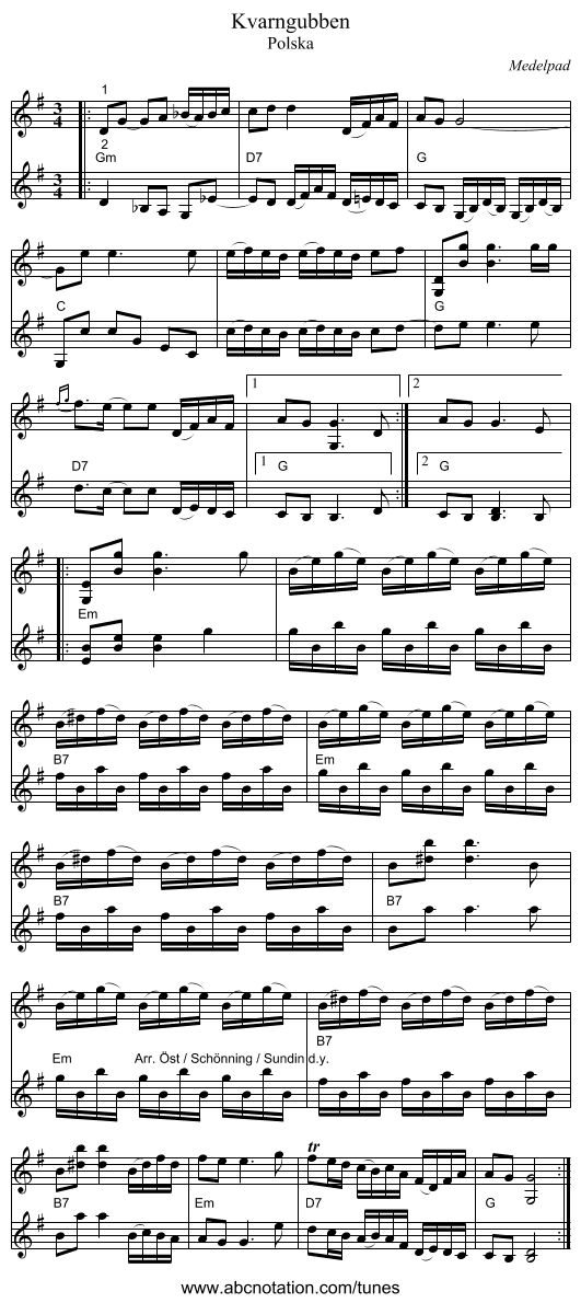 Kvarngubben - staff notation