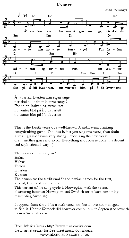 Kvarten - staff notation
