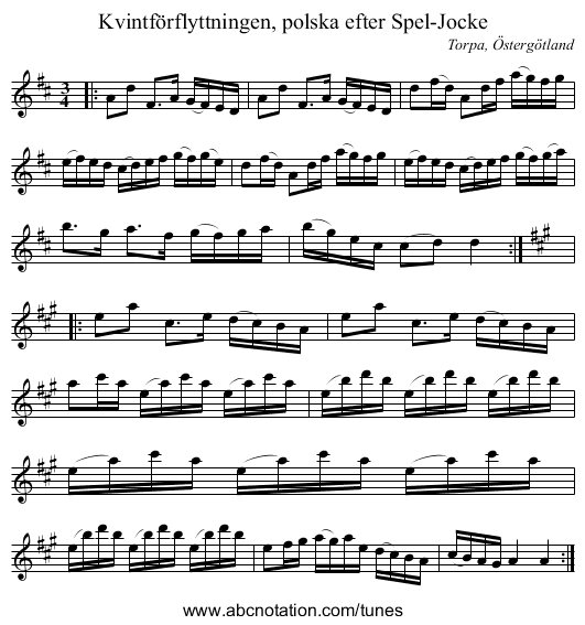 Kvintförflyttningen, polska efter Spel-Jocke - staff notation