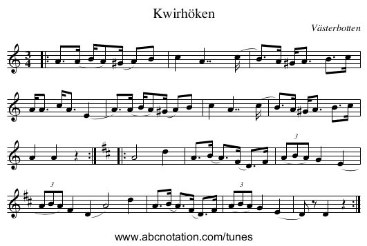 Kwirhöken - staff notation