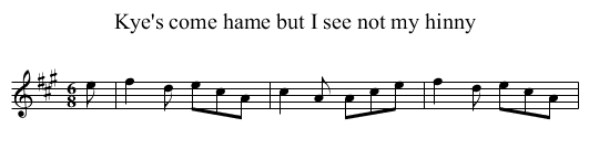 Kye's come hame but I see not my hinny - staff notation