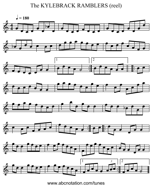 KYLEBRACK RAMBLERS (reel), The - staff notation
