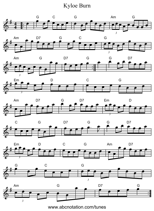 Kyloe Burn - staff notation