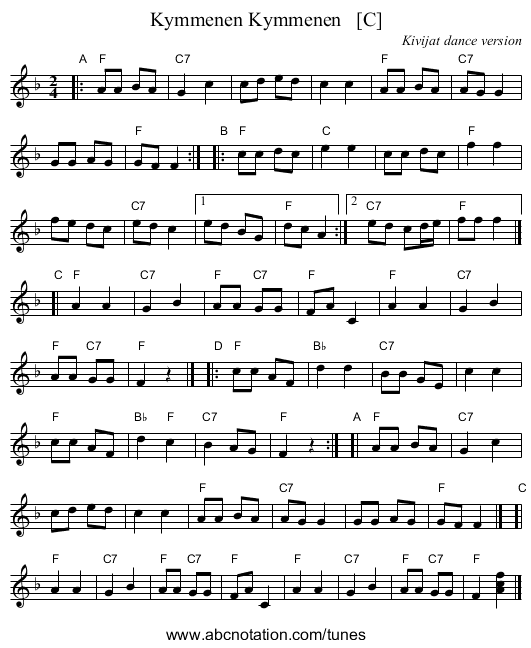 Kymmenen Kymmenen   [C] - staff notation