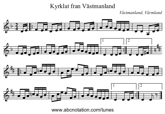 Kyrkl&auml;t fr&auml;n V&auml;stmanland - staff notation