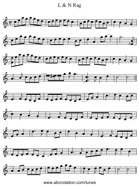 L & N Rag - staff notation
