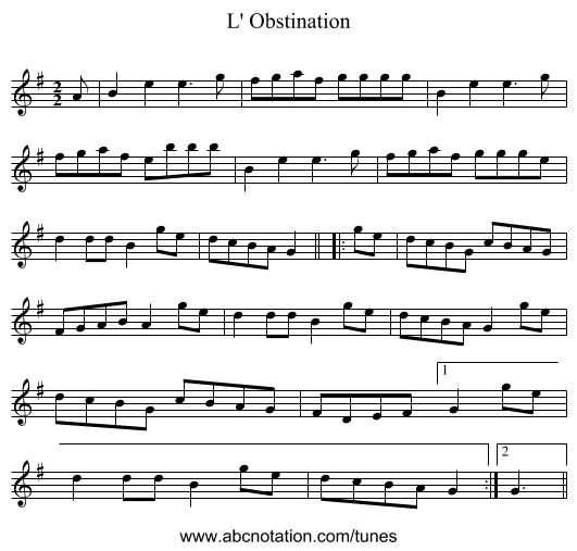 L' Obstination - staff notation