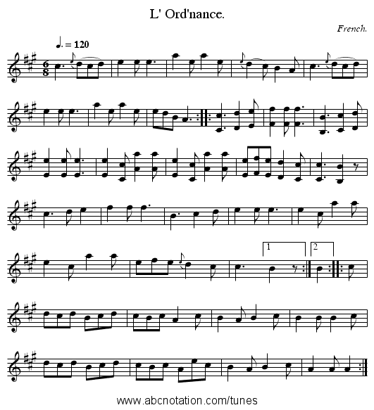 L' Ord'nance. - staff notation