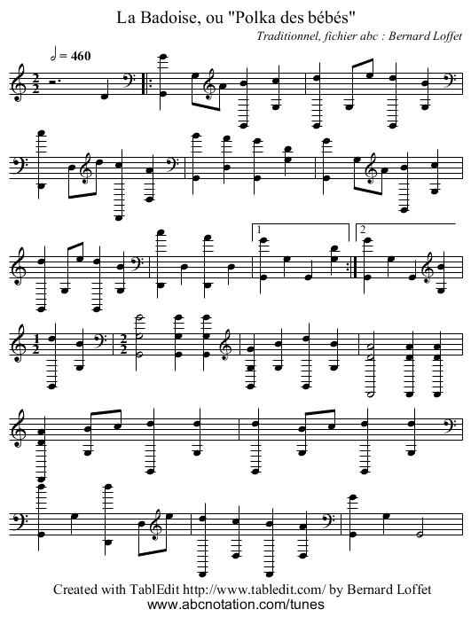 La Badoise, ou Polka des bébés - staff notation