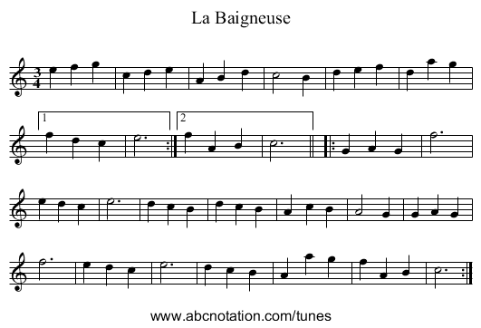 La Baigneuse - staff notation
