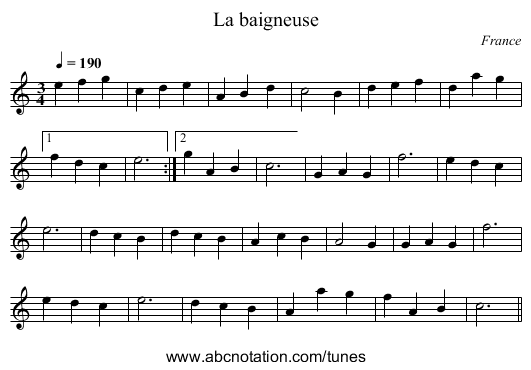 La baigneuse - staff notation