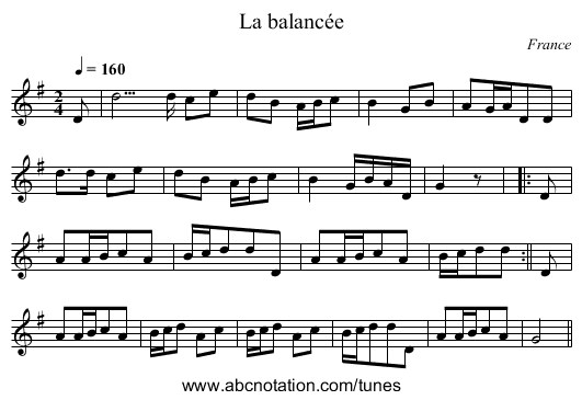 La balancée - staff notation