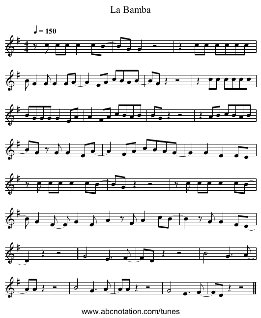 La Bamba - staff notation