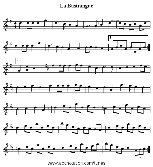 La Bastrangue - staff notation