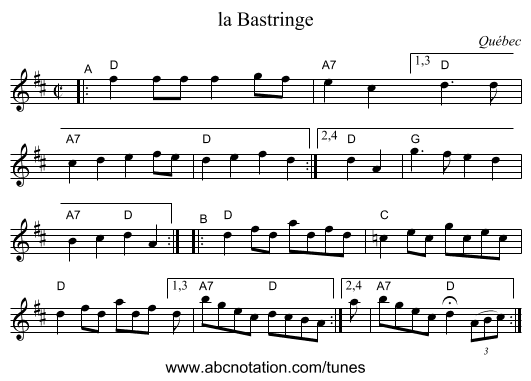 la Bastringe - staff notation