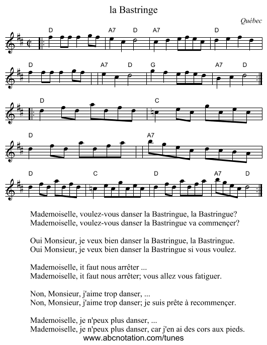 la Bastringe - staff notation