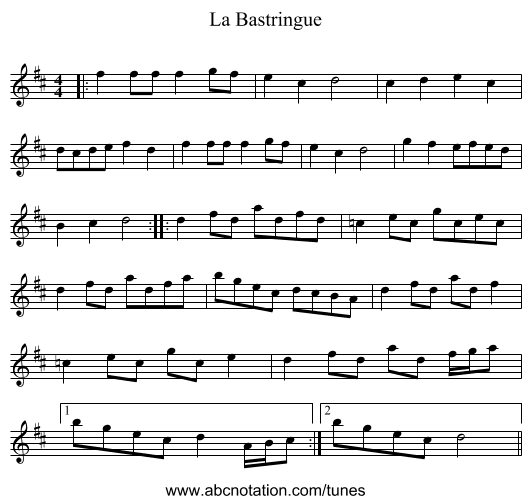 La Bastringue - staff notation